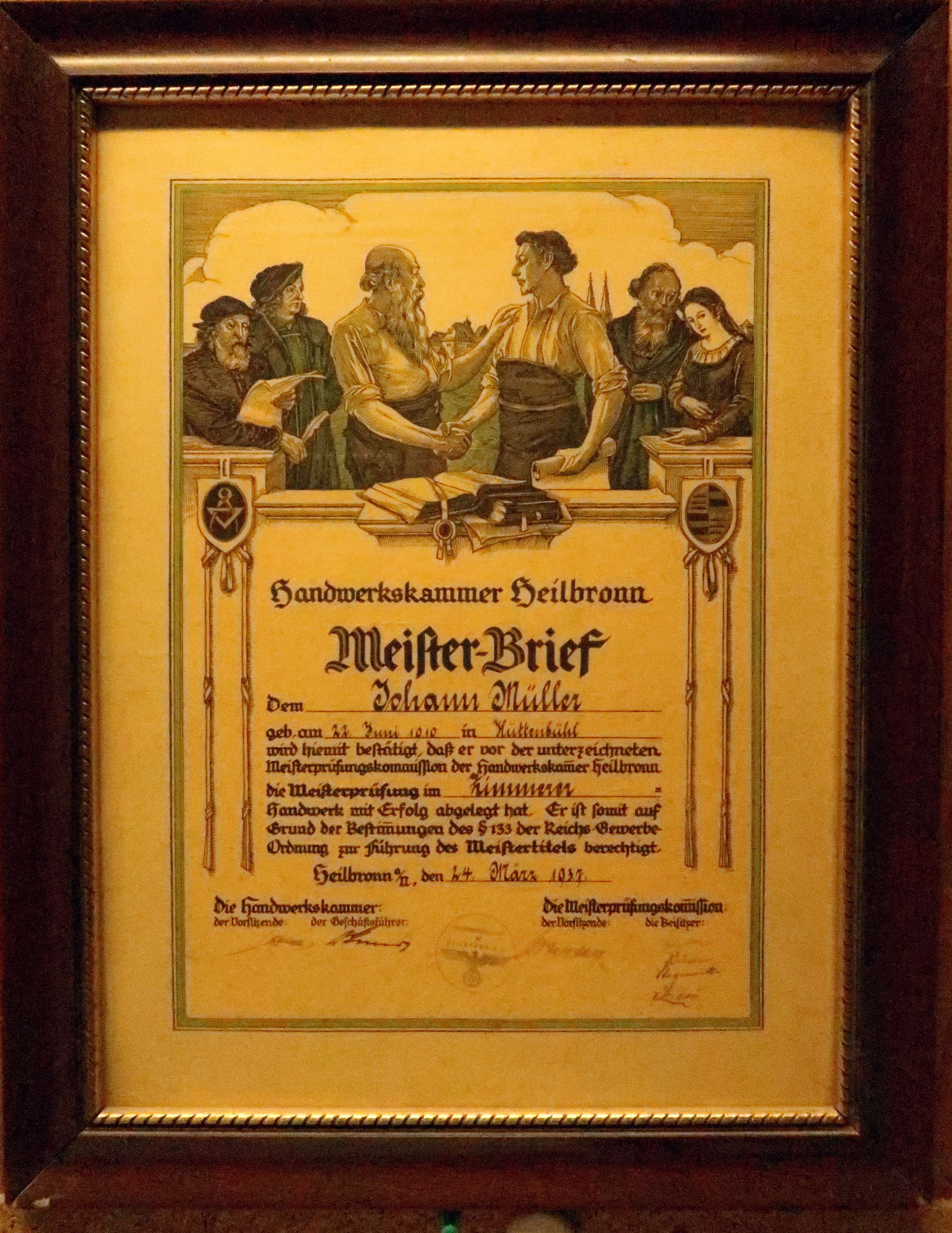 Der Meisterbrief von Johann Müller